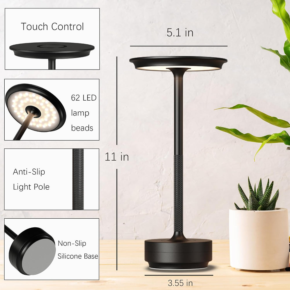 2 Pack Rechargeable Cordless Table Lamps, Portable 5000mAh LED Table Light, 3...