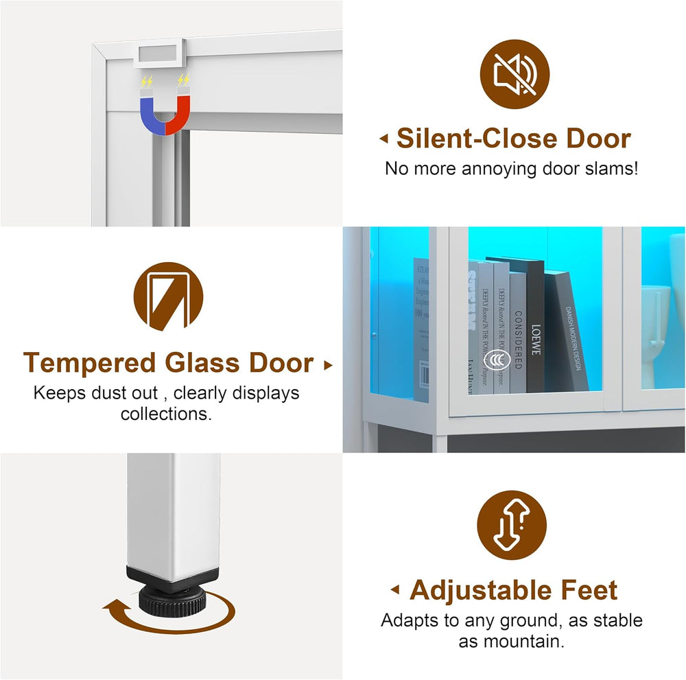 UNICOLY Display Cabinet with Glass Doors, Glass Display Cabinet with 8 Color ...