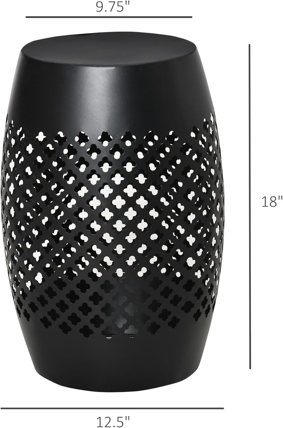 Black Steel 12.5in Round Patio Side Table 18in Tall, Hollow Drum Structure, 2...