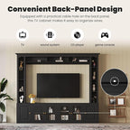 Merax Modern 4 Piece Entertainment Wall Unit with Bookshelf for Televisions Up to 80'', Wood Inch Large Entertainment Center w/Storage, TV Cabinets for Living Room, Black