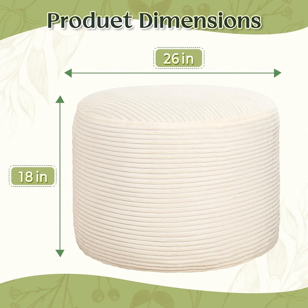 Round Corduroy Footstool Pouf for Couch | Soft plush shredded foam filled has...