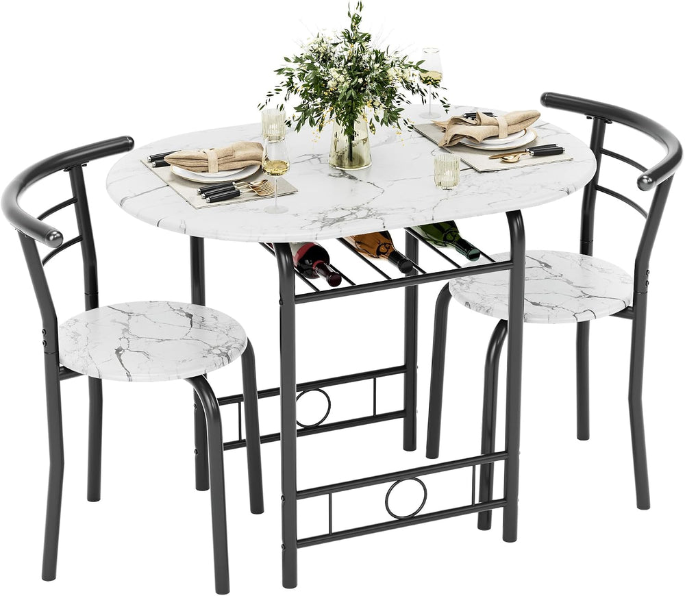 Flamaker Dining Table for 2, 3 Piece Round Table & Chair Set, White &...