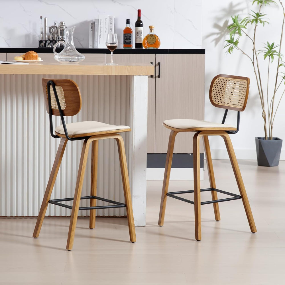 HEAH-YO Rattan Counter Stools Set of 2, 26 Inches Counter Height Bar Stools w...