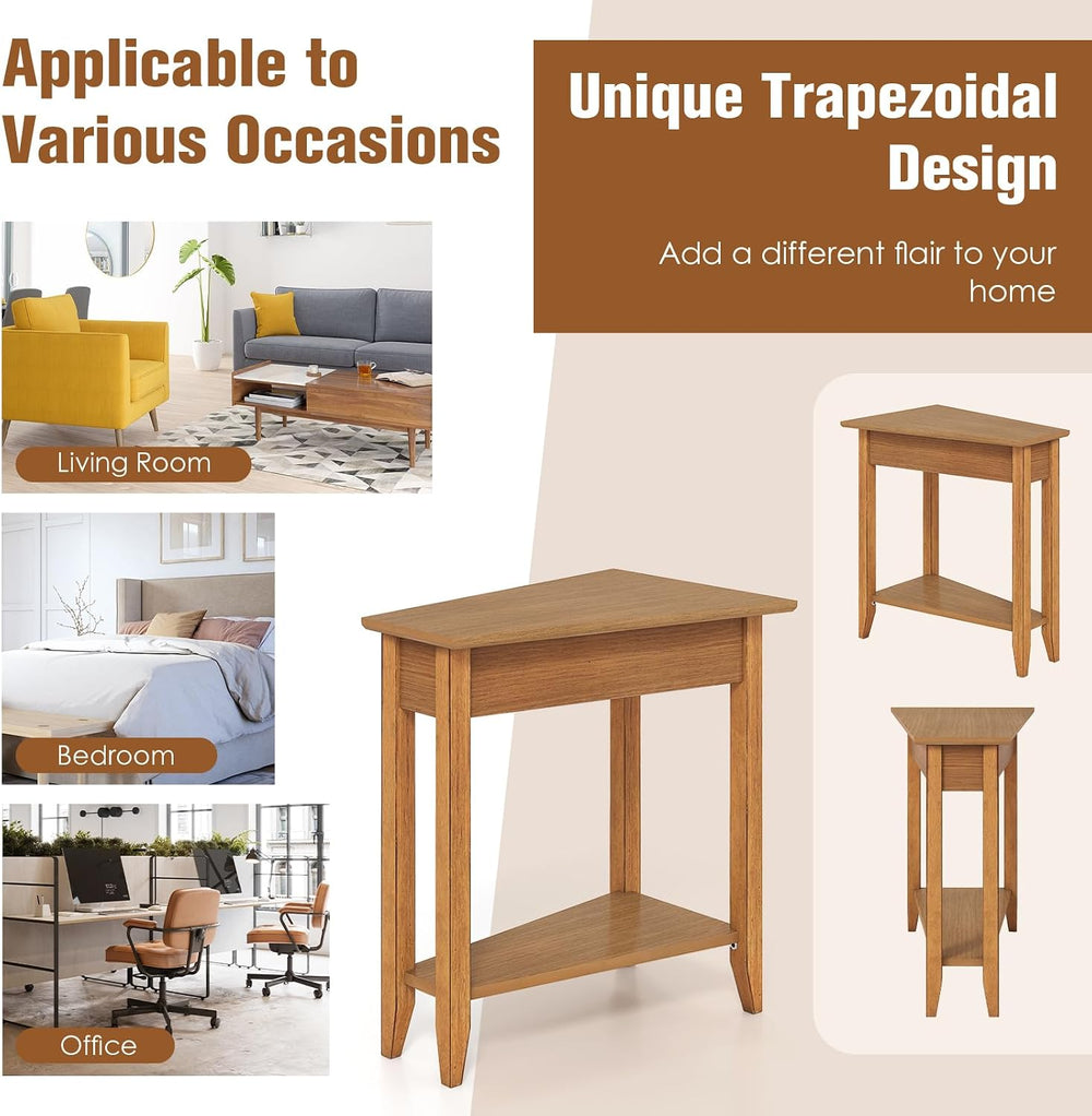 Giantex Wedge End Table, Triangle Side Table with Storage Shelf and Solid Woo...
