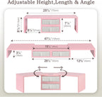 TEAMIX Pink Dual Monitor Stand Riser with 2 Drawers - Length and Angle Adjustable Double Corner Desk Shelf Organizer 37 inch for 2 Laptop/PC/Screen/TV (2 Drawers - 8''H)