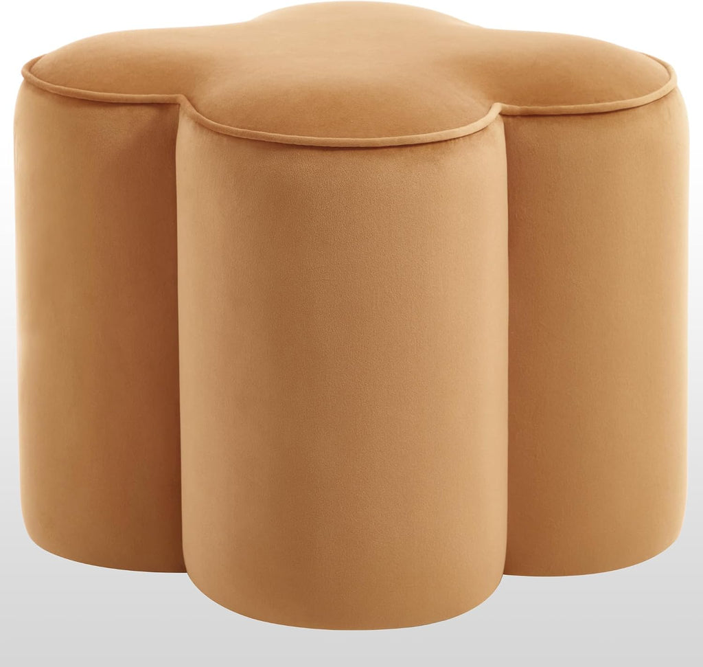 Zesthouse Flower Pouf Ottomans Foot Rest Set of 2, Velvet Poofy Ottomans | Large Ottoman Footstool for Couch, Modern Living Room Stool Seat, Cute Square Vanity Stool for Bedroom, Camel Dorm Foot Stool