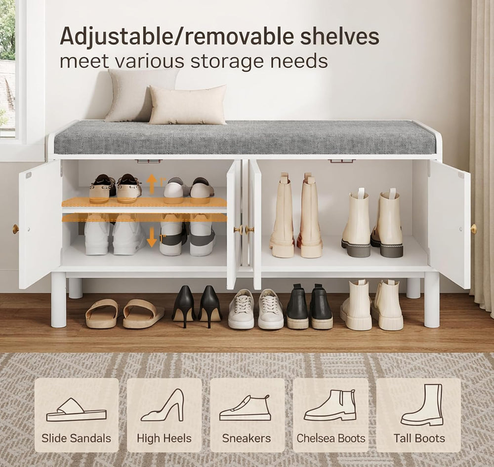 Shoe Storage Bench, 2-Tier Entryway Bench with Cushion, 15" D x 39.4&quo...