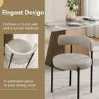 Faux Leather Dining Chairs Set of 4, Upholstered Kitchen and Dining Room Chairs, Mid-Century Modern Dining Chairs with Round Back and Black Metal Legs, Vegan Leather, Beige Grey