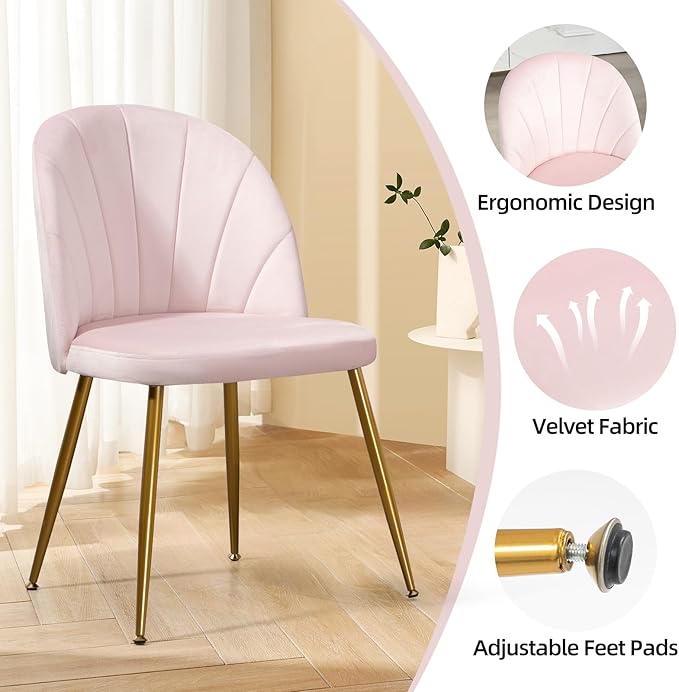 Velvet Dining Chairs Set of 2, Upholstered Mid Century Modern Dining Chairs, ...