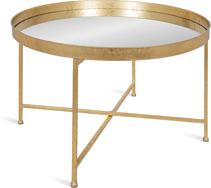 Kate and Laurel Celia Metal Foldable Round Accent Coffee Table, 28.25" x 28.25" x 19", Mirrored Surface and Gold Frame, Modern Minimalist Design and Detachable Magnetic Tabletop