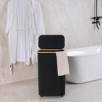 efluky Slim Laundry Basket with Wheels, Narrow Rolling Laundry Hamper with Lid and Removable Bag, Aesthetic Dirty Clothes Hamper on Wheels for Laundry Room, Bedroom, Dorm and Bathroom, 75L Dark Black