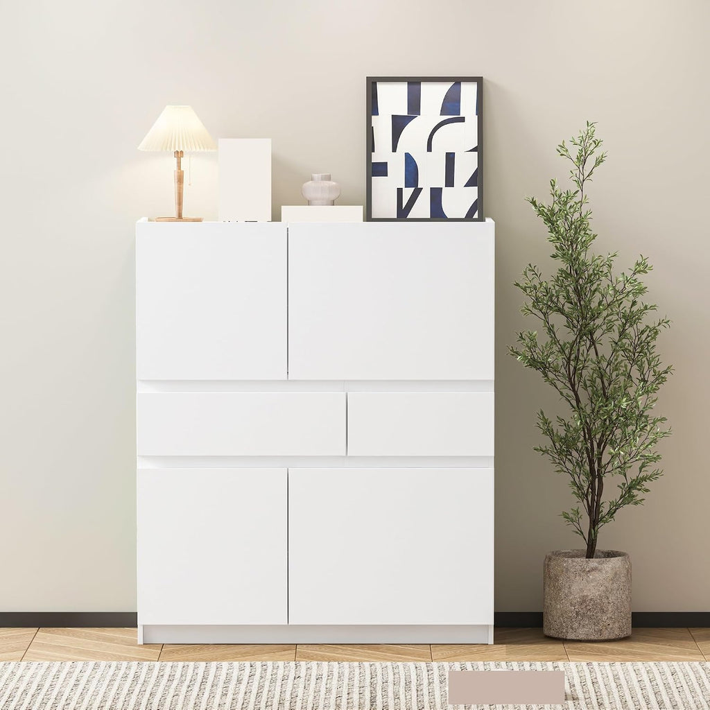 Mid-Century Storage Cabinet, with 4 Doors and 2 Drawers, Shoe Rack for Entryway Hallway Living Room,for Kitchen Home