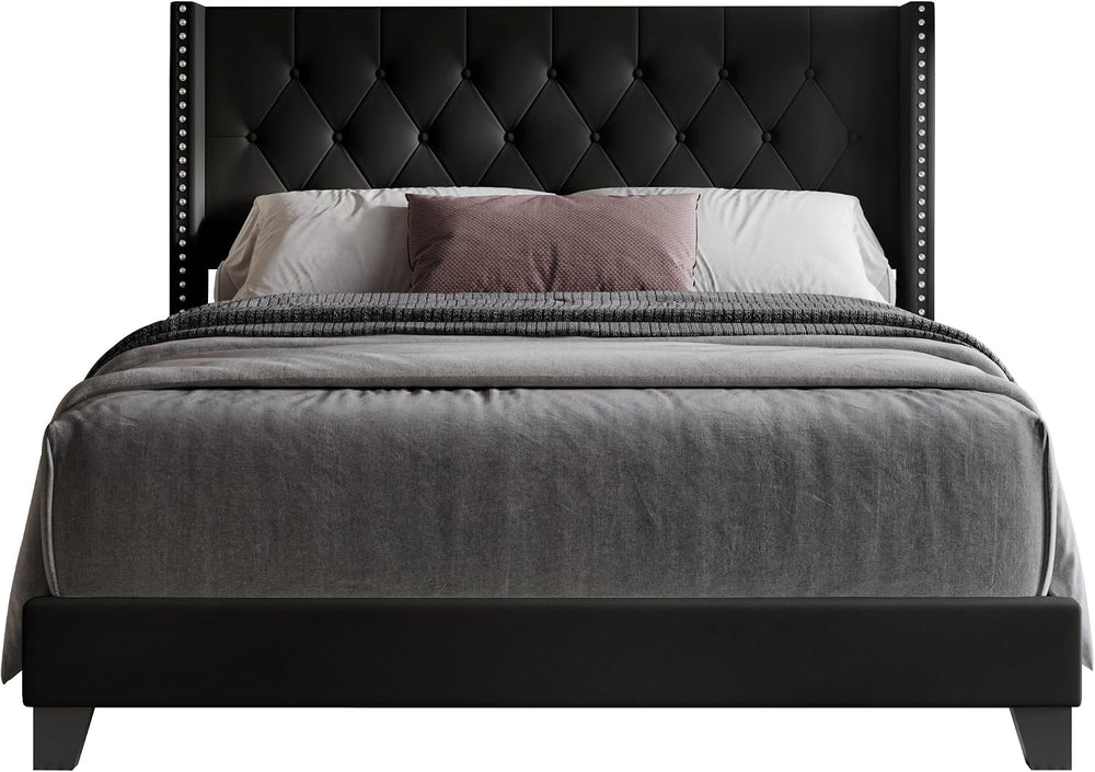 HOME DESIGN Homer King Tufted Wingback Upholstered Panel Bed, Black