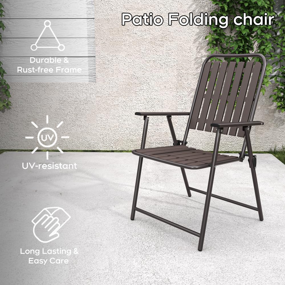Patio Folding Chairs, Set of 2 Brown Outdoor Portable Chairs with 350 lb Capa...
