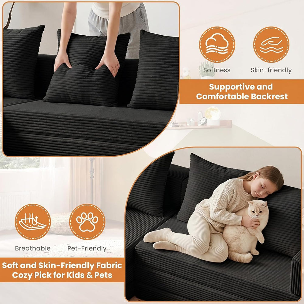 79" Modular Sectional Sofa, Convertible Sleeper Sofa Bed, Modern Tri-Fol...