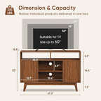 Concho Fluted TV Stand for 60 Inch TV, Modern Entertainment Center with Storage and Shelves, Wood TV Console with Solid Wood Legs, Tall Media Console, TV Cabinet for Living Room and Bedroom, Walnut