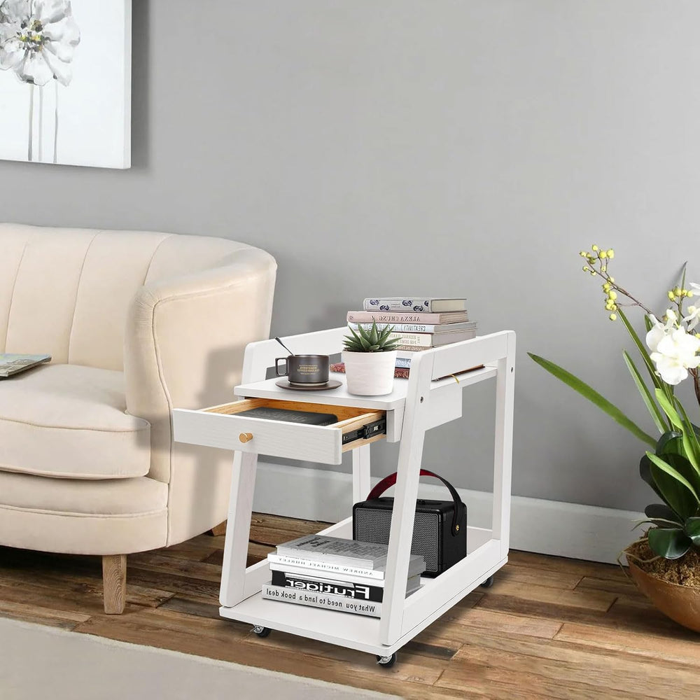 Wood End Table with Drawer, 2 Tiers Side Table with Open Storage Mobile Couch...