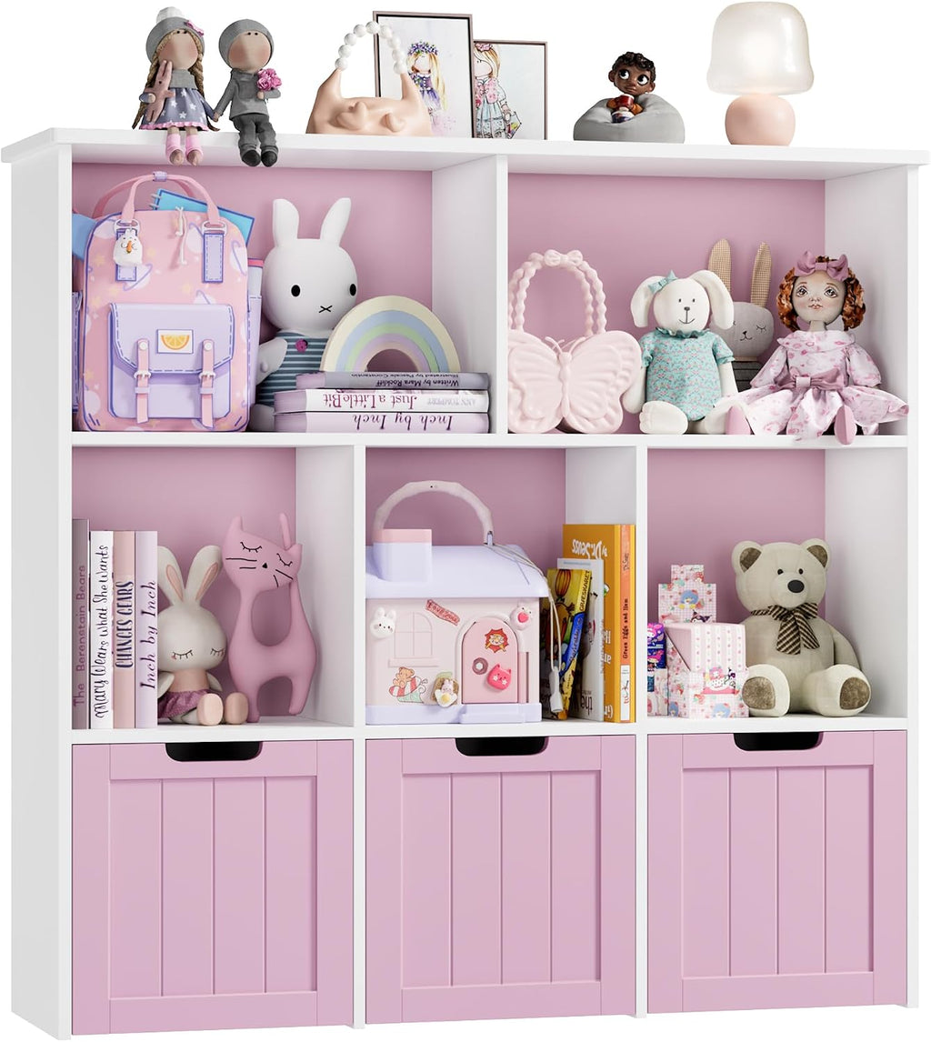 FOTOSOK Toy Storage Organizer with Movable Drawers, Toy Organizer for Kids | Toy Organizer with Hidden Wheels, Toy Storage and Stuffed Animal Storage for Playroom, Cube Storage Organizer, Pink