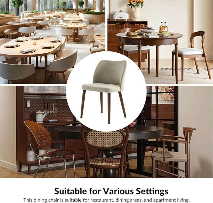Dining Chairs Set of 2, Upholstered Kitchen Dining Room Chair Set Morden Accent Side Dinner Chair with Curved Padded Back Wood Legs for Restaurant/Cafe, Beige