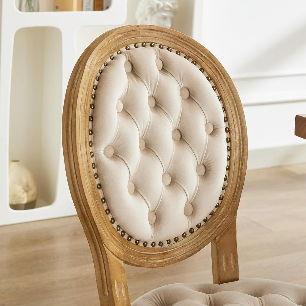 French Country Dining Chairs Set of 2,Upholstered Velvet Chairs with Round Ba...