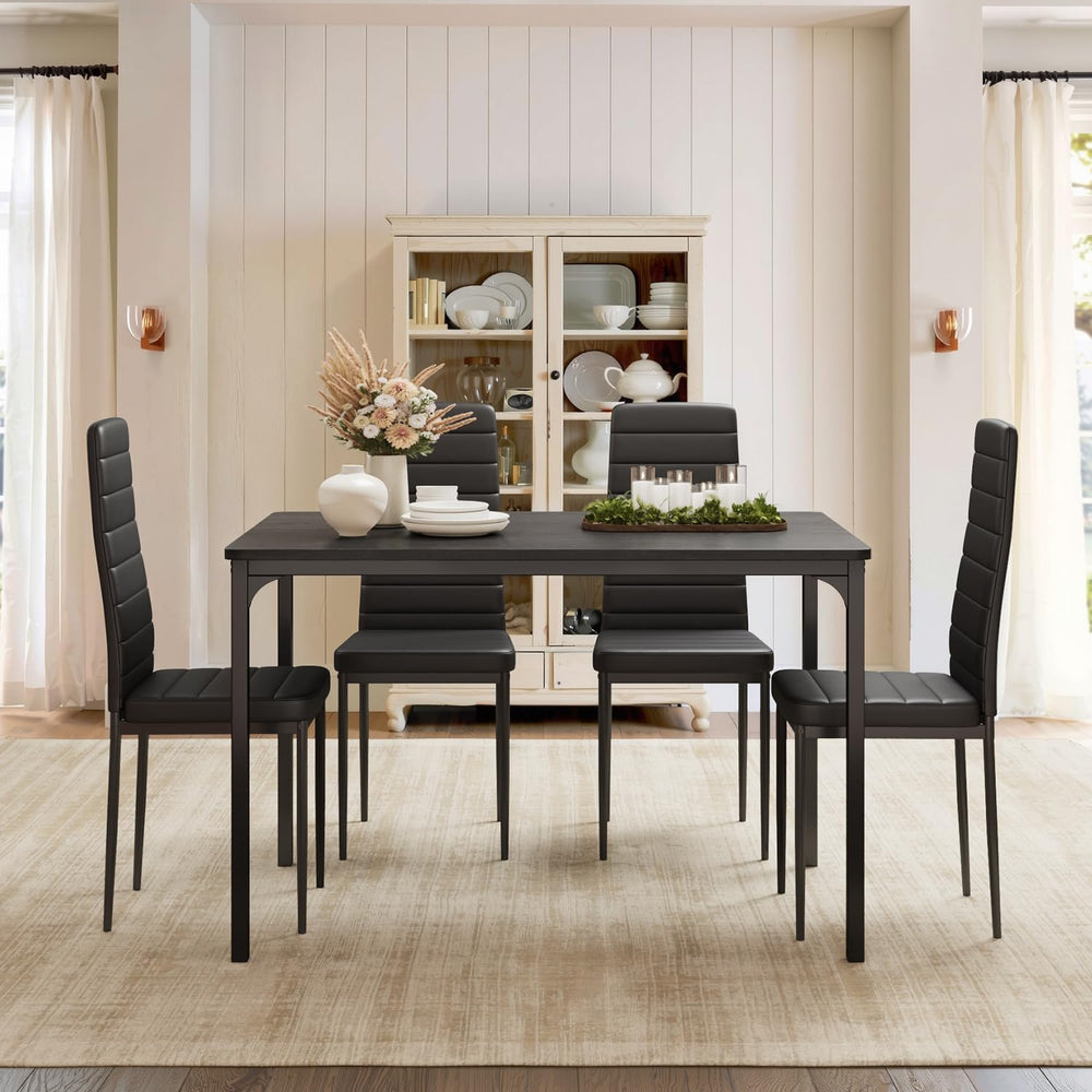 Gizoon 5-Piece Dining Table Set for 4, Kitchen Table with PU Chairs Black | M...