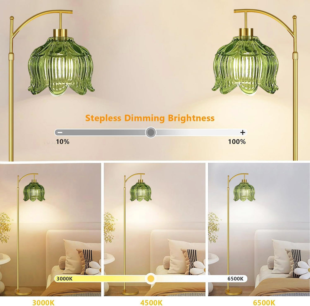 ILLMTW Glass Floor Lamp for Living Room,Bedroom,Gold Mid Century Modern Stand...