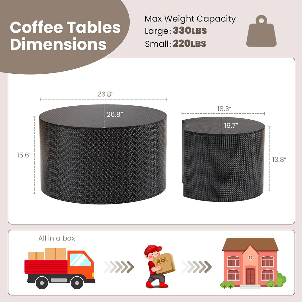 WXFKLDJ Nesting Coffee Table Set of 2 with Storage for Living Room (Black) | ...