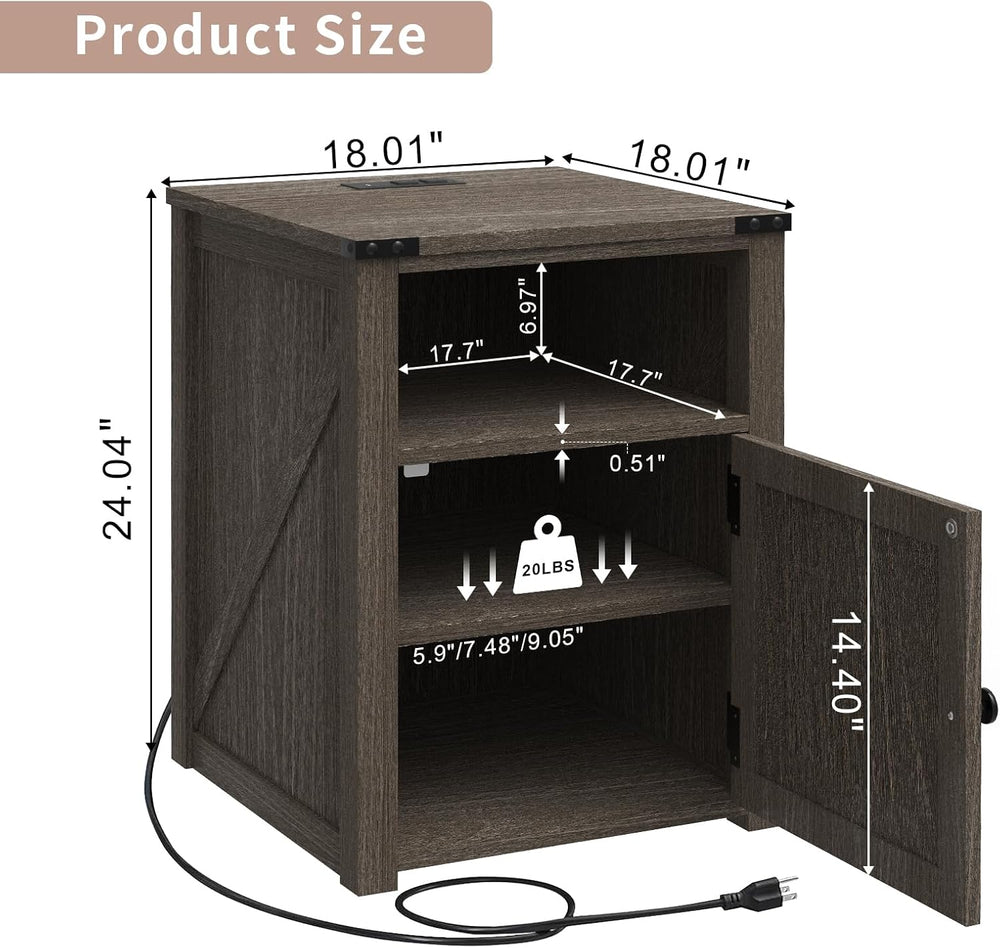 MUUEGM 24" Nightstand with Charging Station, End Table, Side Table with ...
