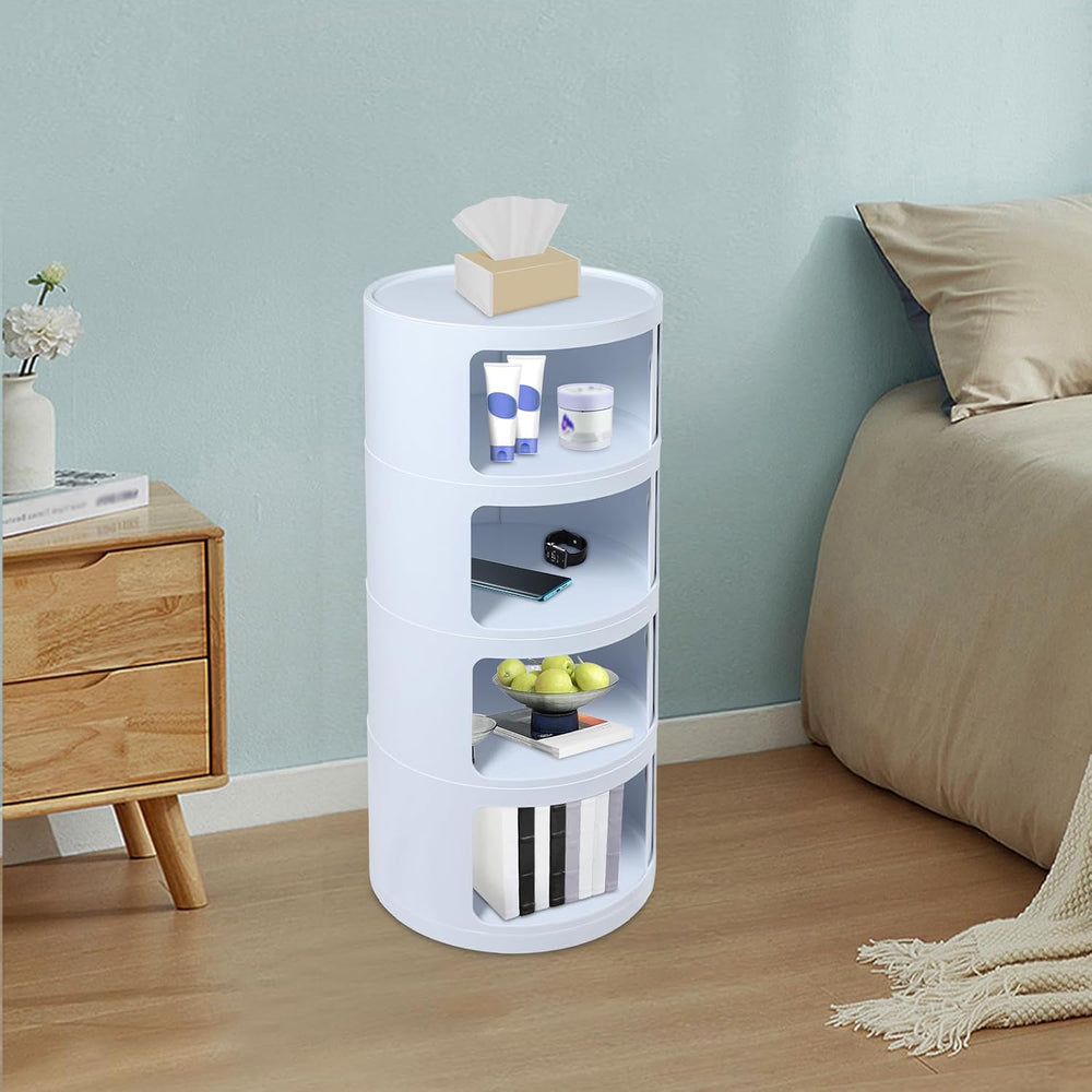 4 Tier Rounded Cabinet, Round Nightstand Detachable End Table with Storage Li...