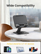 Lamicall Adjustable iPad Stand for Desk - [Ultra-Slim Foldable][360°Rotation] Tablet Stand with Heavy-Duty Base, Tablet Holder for 4.7-13" Devices, 2025 iPad Pro Air Mini, Kindle, iPhone 17 Pro Max