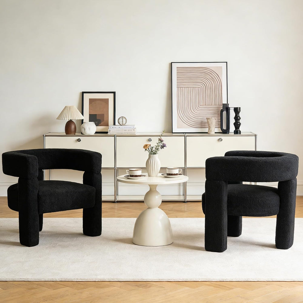 Sherpa Barrel Accent Chairs Set of 2, Modern Boucle Dining Room Chairs, Comfy...