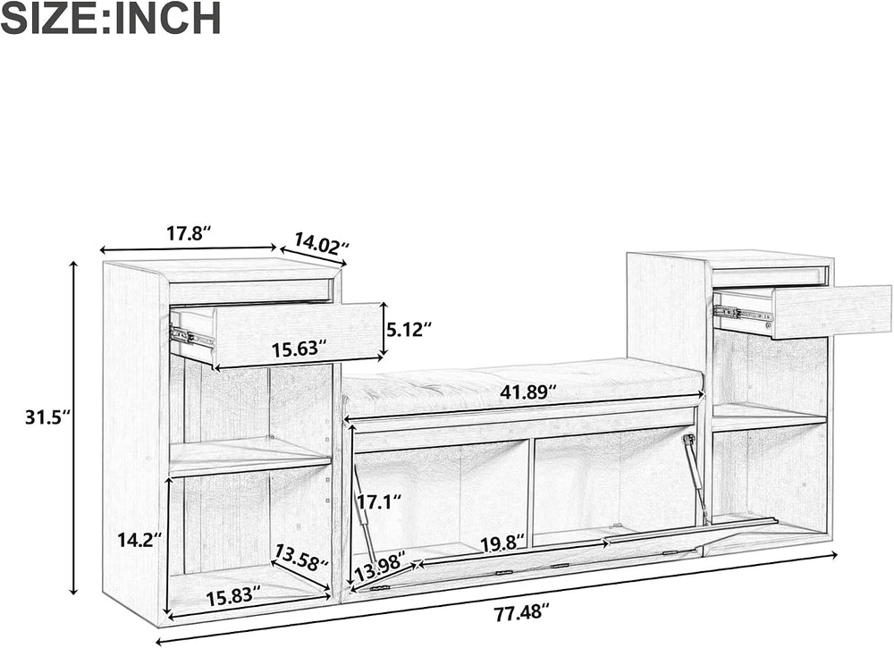 SOFTSEA All-in-One Entryway Storage Bench with Cushion, Compartments, Drawers...
