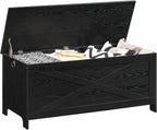 47.2" Toy Chest, Sturdy Entryway Storage Chest with Safety Hinge, Retro Toy Box, Wooden Look Accent Furniture for Living Room, Bedroom, Black SCBK48801