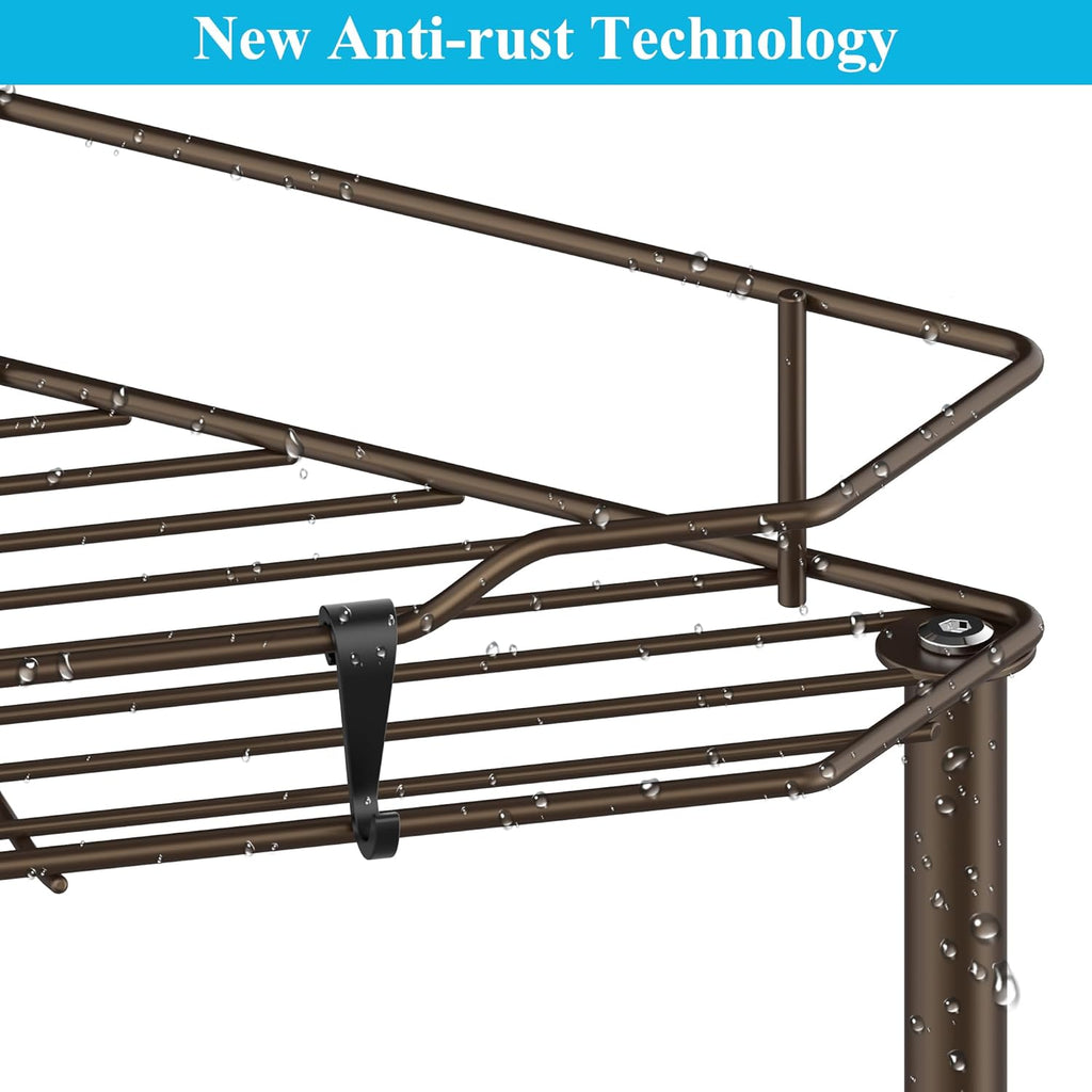 2 Tier Floor Standing Corner Shower Caddy Organizer Shelf with Hooks, Bathroom Shelves Stand Rack, Bronze