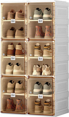ANTBOX Shoe Organizer Storage Box, Portable Folding Shoe Rack For Closet With Magnetic Clear Door,Large Sneaker Cabinet Bins Sturdy Easy Assembly 6 Layers-12 Grids