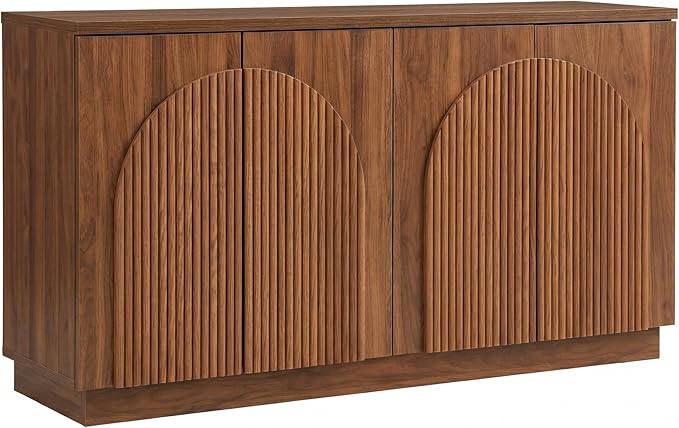 Yechen Fluted Walnut TV Stand with Arched Reeded Design Doors, Modern Entertainment Center with Storage for Up to 65 Inch, TV Media Console, TV Cabinet for Living Room, Bedroom(1 PCS)
