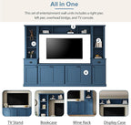 Merax Minimalist 103" Entertainment Wall Unit Set with Overhead Bridge for TVs Up to 75", Modern Large Media Console with Adjustable Shelves, Ample Storage Cabinets & Drawers for Living Room, Blue