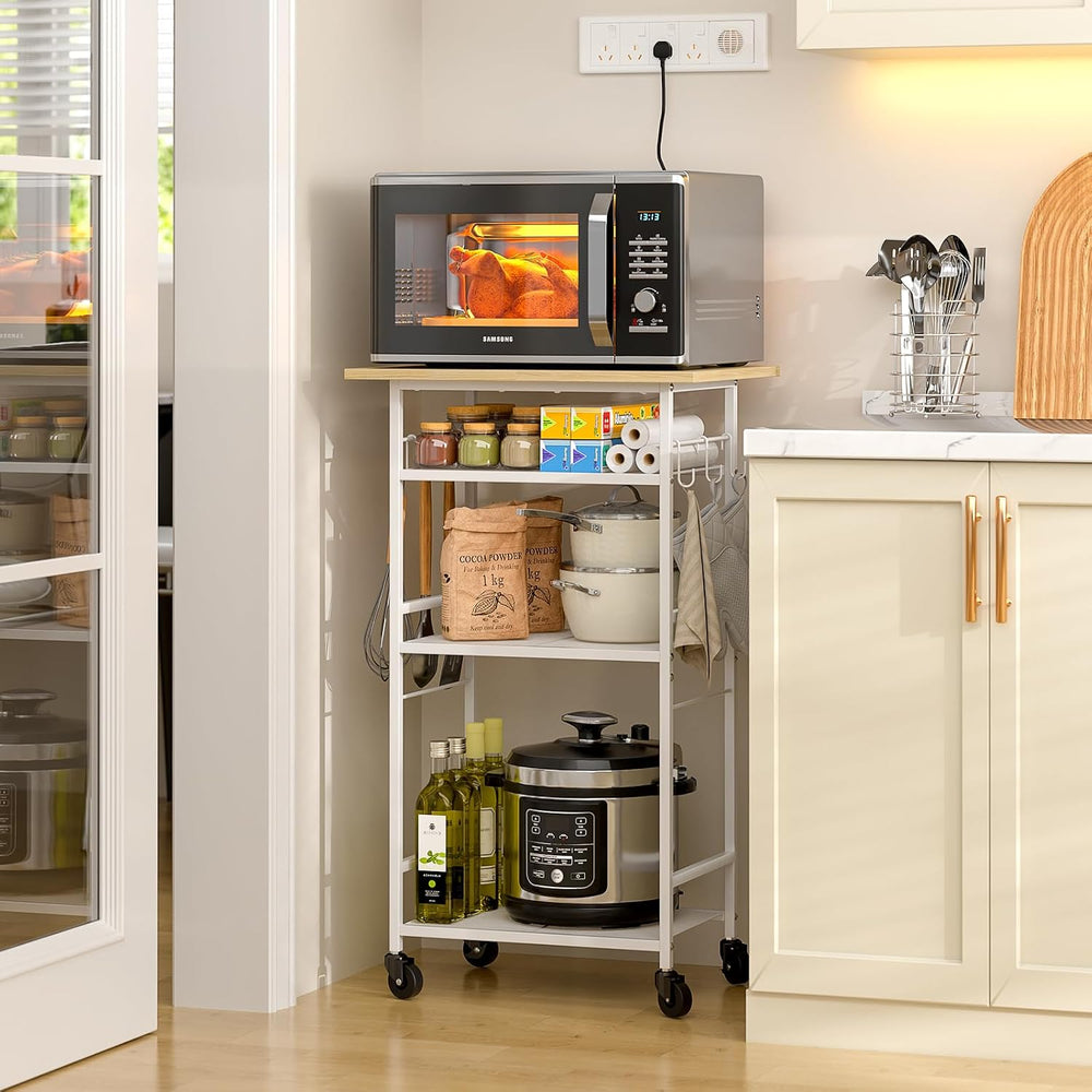 ThreeHio Rolling Kitchen Microwave Cart, 4 Tier Microwave Table Stand with St...