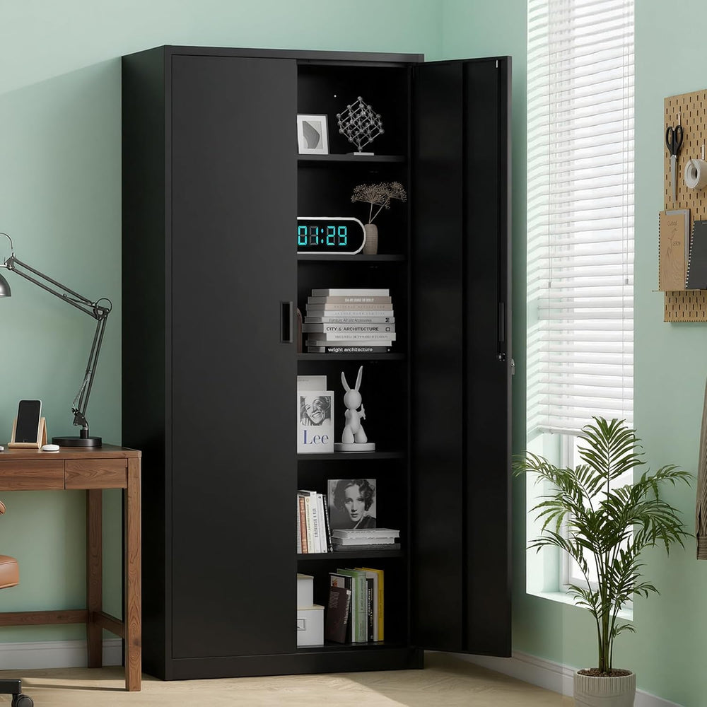 VINGLI Metal Garage Storage Cabinet with 2 Doors and 5 Adjustable Shelves, 71...
