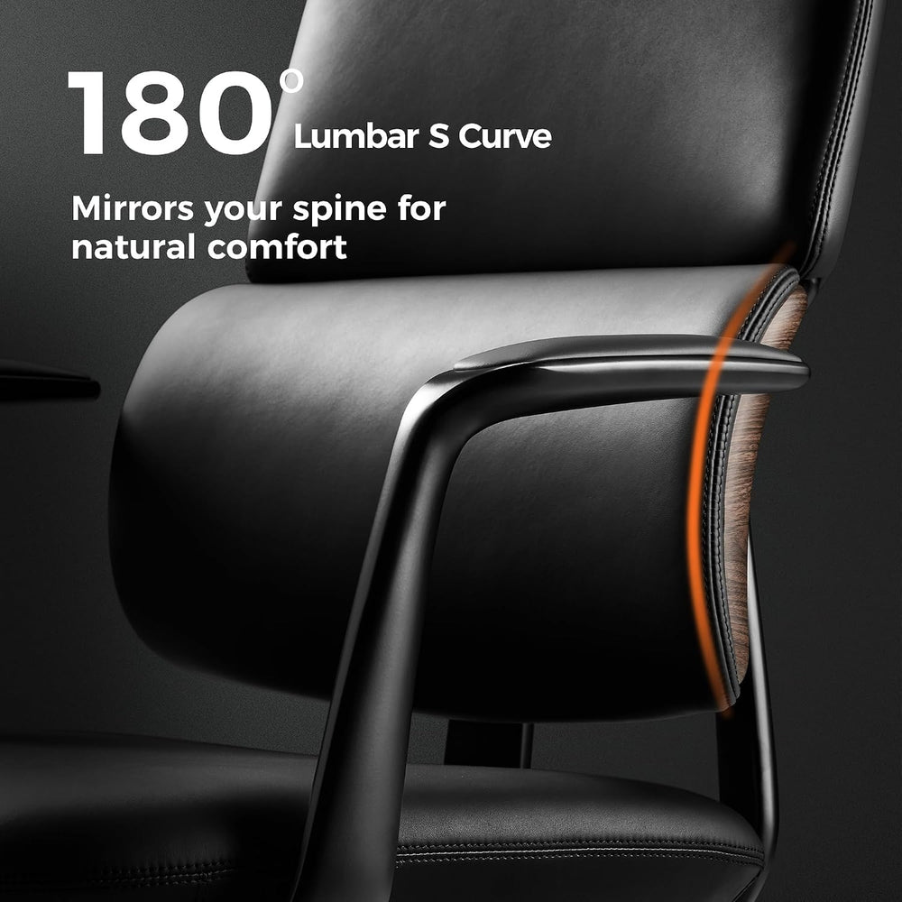 TOMU Genuine Leather Office Desk Chair, Ergonomic Leather Office Chair Mid Ba...