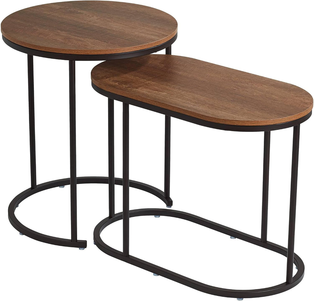 Studio 55D Santa Maria Modern Industrial Set of 2 Small Walnut Round Circle O...