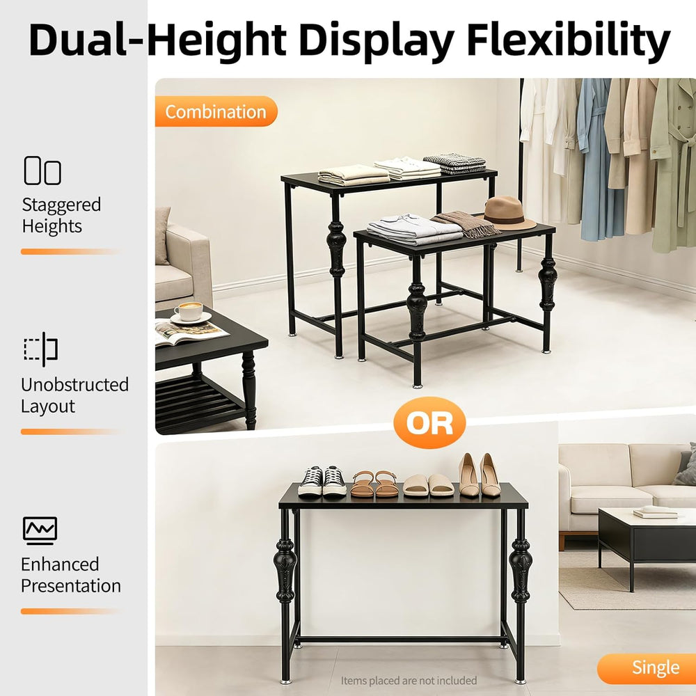 Retail Display Tables,2-Piece Set Modern Nesting Tables, Metal Shoe Handbag R...