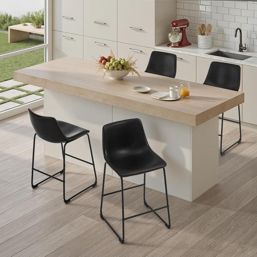STOOLINK Counter Height Bar Stools Set of 2, 26 Inch Faux Leather Bar Stool | Bar Stools with Back, Bar Chairs, Modern, Kitchen Island, Metal Legs, Heavy Duty, Waterproof, Living Room, Black