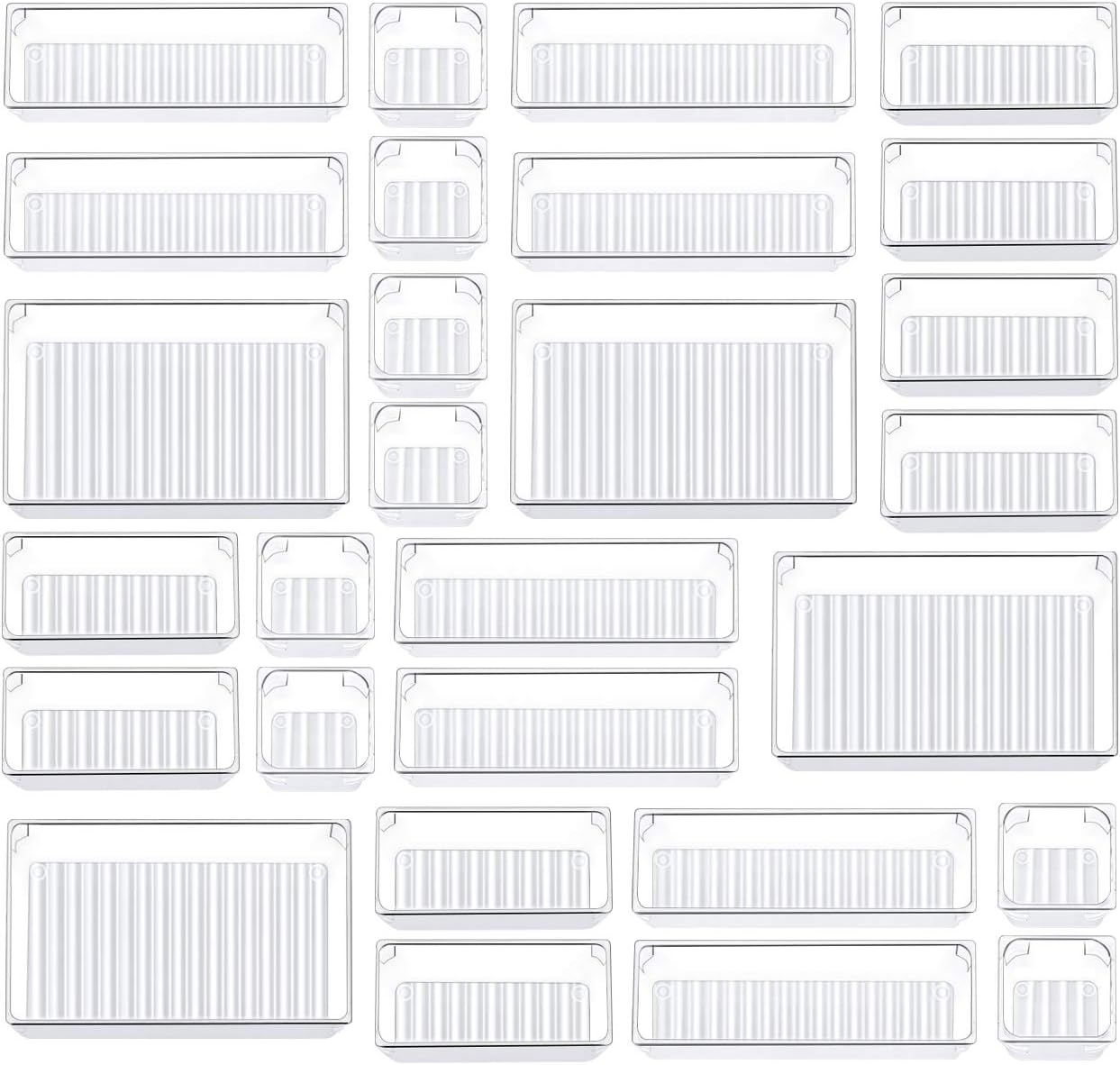 Kootek 28Pcs Drawer Organizer Set, 4-Size Bathroom Tray Makeup Desk Divider | Clear Plastic, Multi-Use Individual Storage Organizers, Customize layouts, Easy to Clean, for Bathroom Office Dresser Bedroom