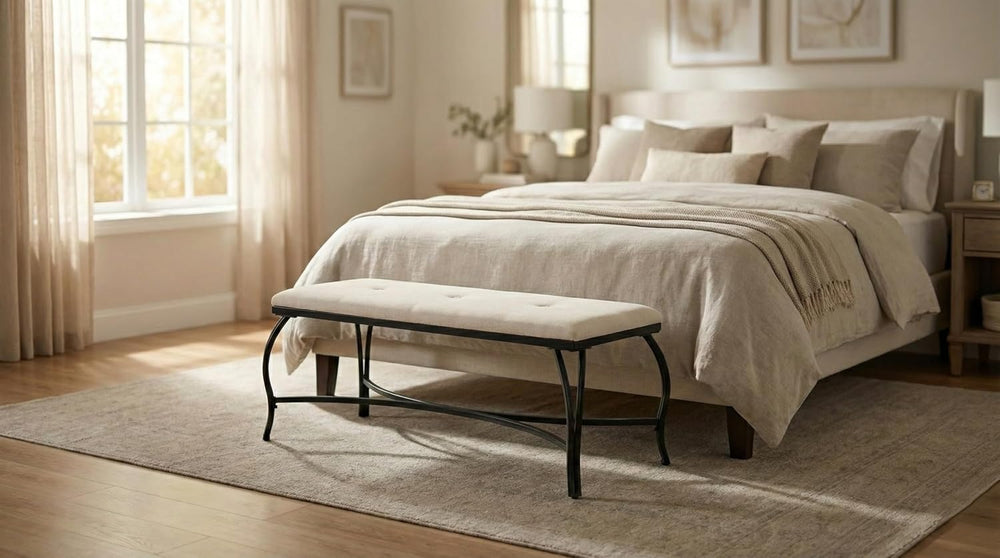 Mango Steam Vienna White Bench - Entryway Bench - Powder Coated, Upholstered,...