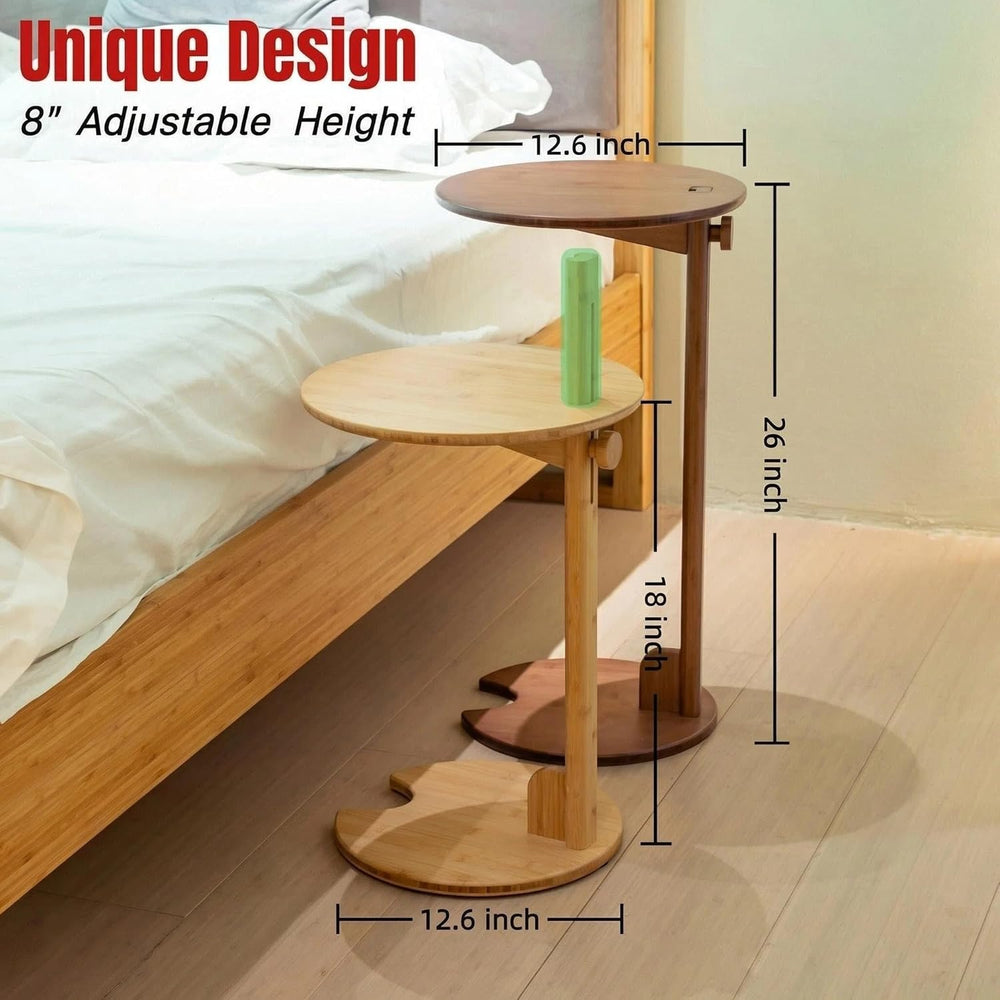 Bamboo Side Table for Sofa - Adjustable Height C Shaped End Tables for Small ...