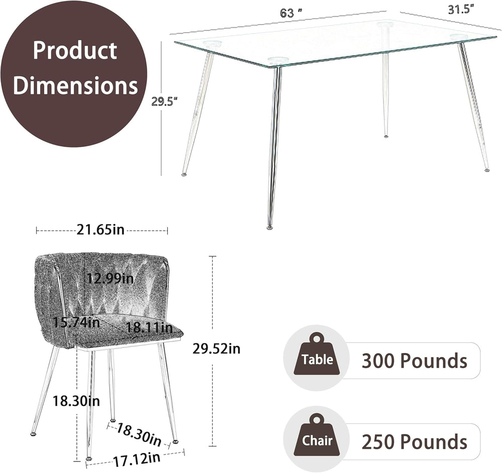 7 Piece Modern Gold Dining Room Set, 63'' Luxury Minimalist Kitchen T...