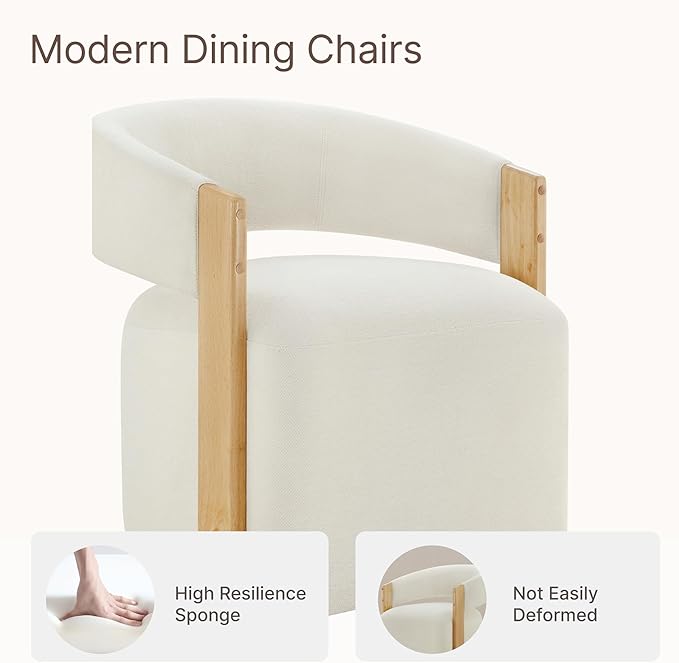 Upholstered Dining Chair Set of 1, Barrel Modern Dining Room Chair with Casters, Kitchen Side Wooden Armchair with Fabric Cushion Seat for Bedroom, Livingroom, Reading Room, Beige, 1 Box
