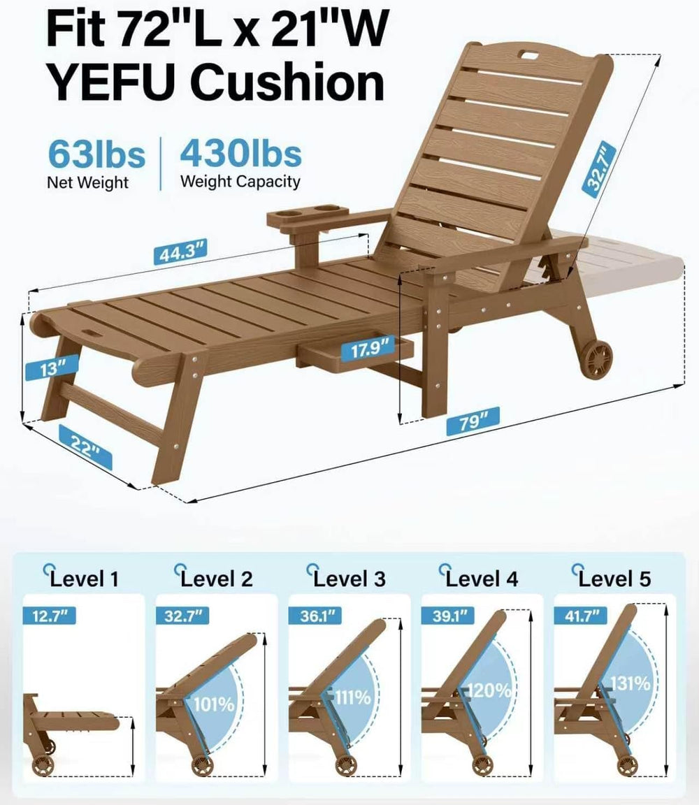 YEFU Chaise Lounge Chairs Set of 2 Outdoor,Pool Lounge Chair with Adjustable ...