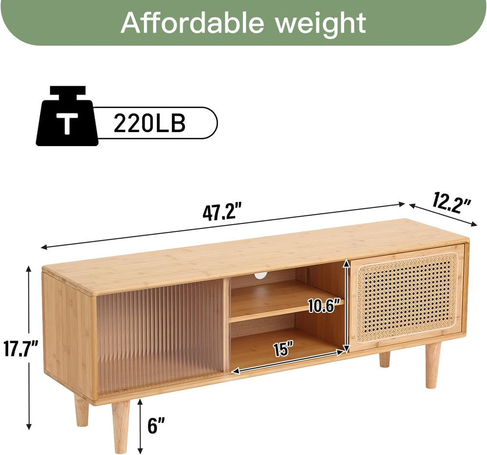 Welnow Rattan TV Stand for Up to 55 Inch, Mid Century Modern Bamboo Entertain...